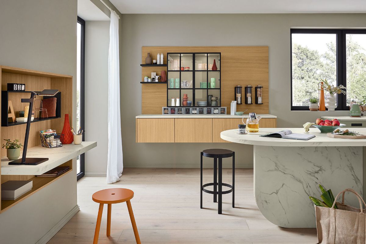 Ballerina Design Inselkueche Jade runde Arbeitsplatte