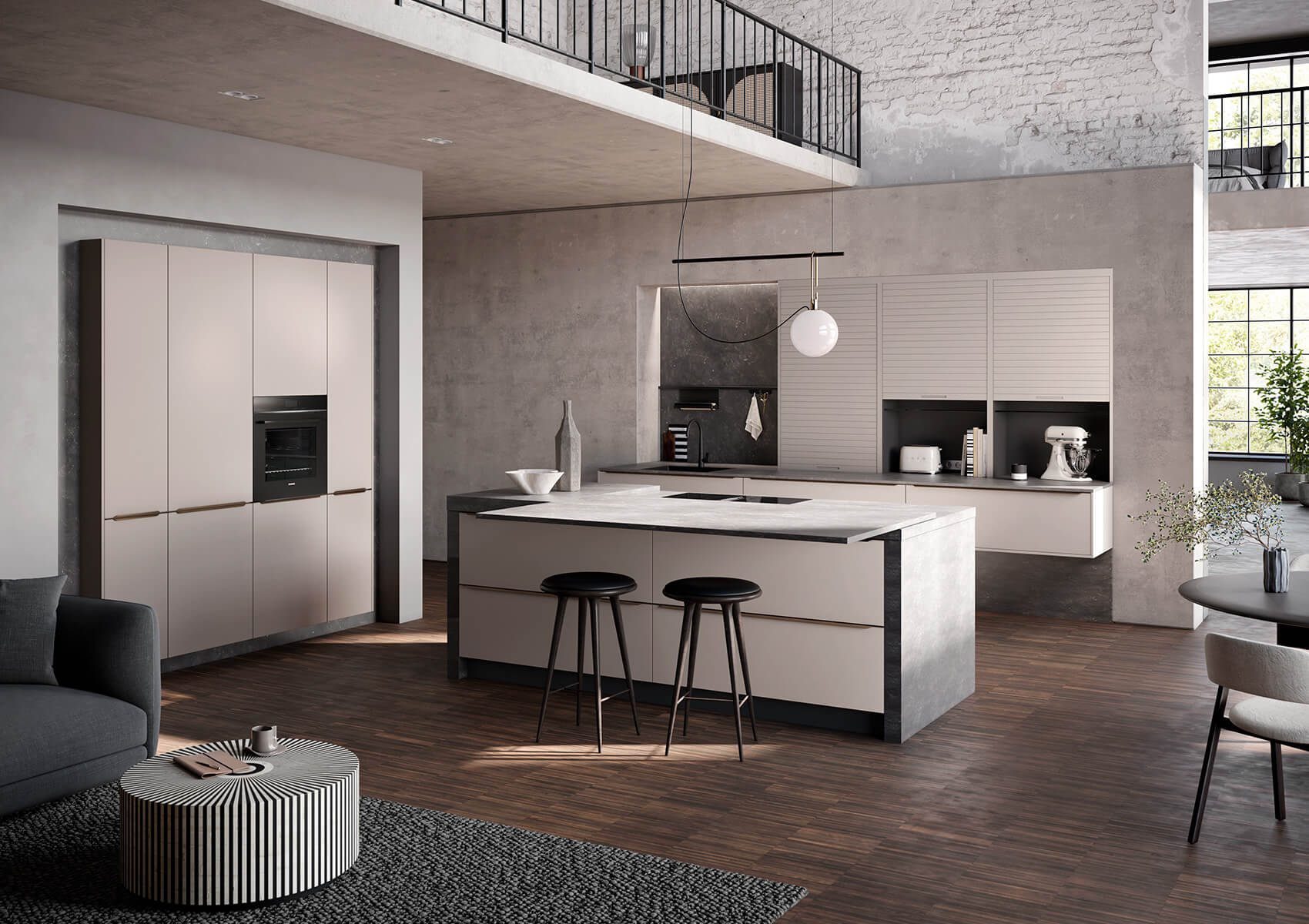 Häcker Designküche mit Insel Beige